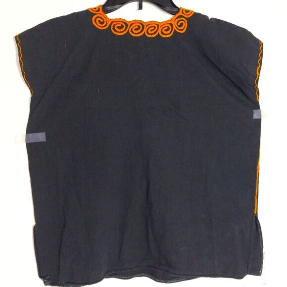 Handmade Women's Mexican Embroidered Floral Black Top Multicolor EUC - Picture 5 of 7